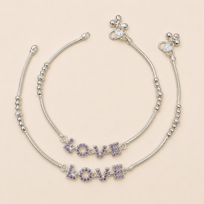 Silver Pink Stone Love Anklet for Her - Eye Catching Elegance