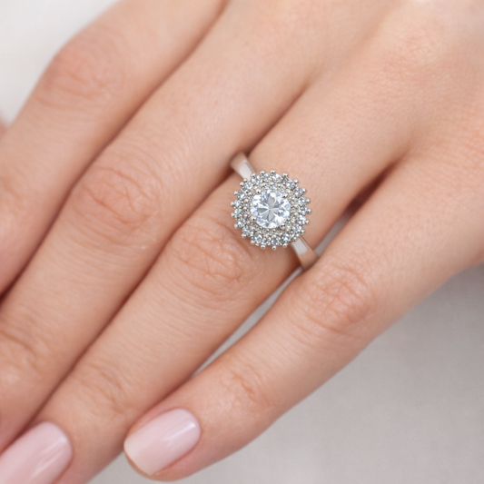92.5 Pure Silver Halo Ring Round White