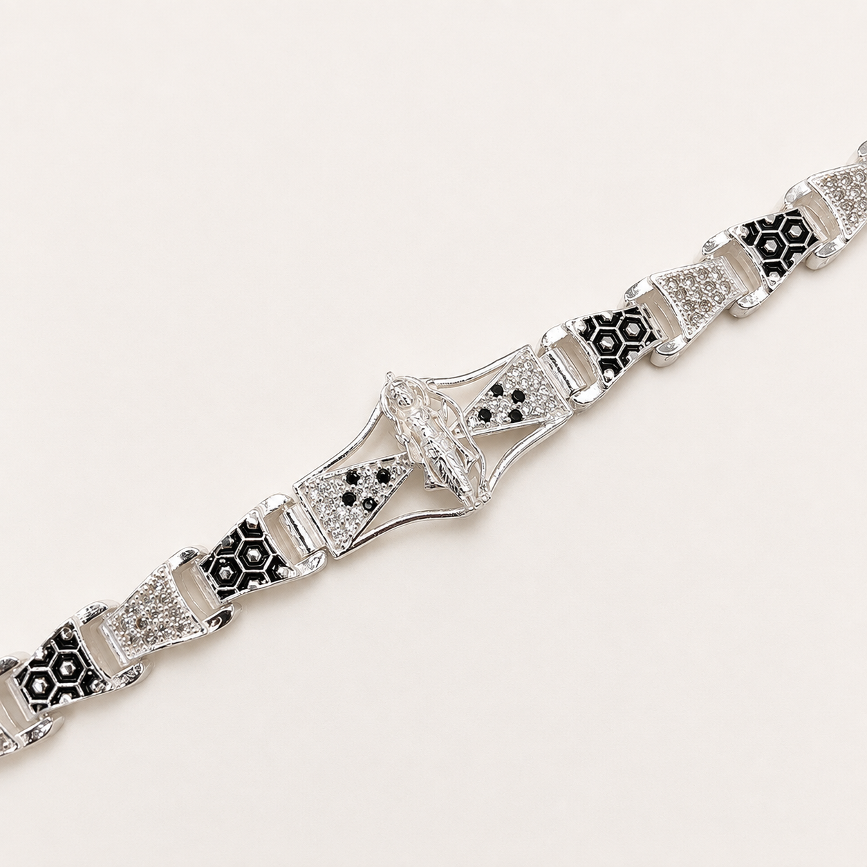 Silver Shri Ram Bracelet with Black Meena Inserts