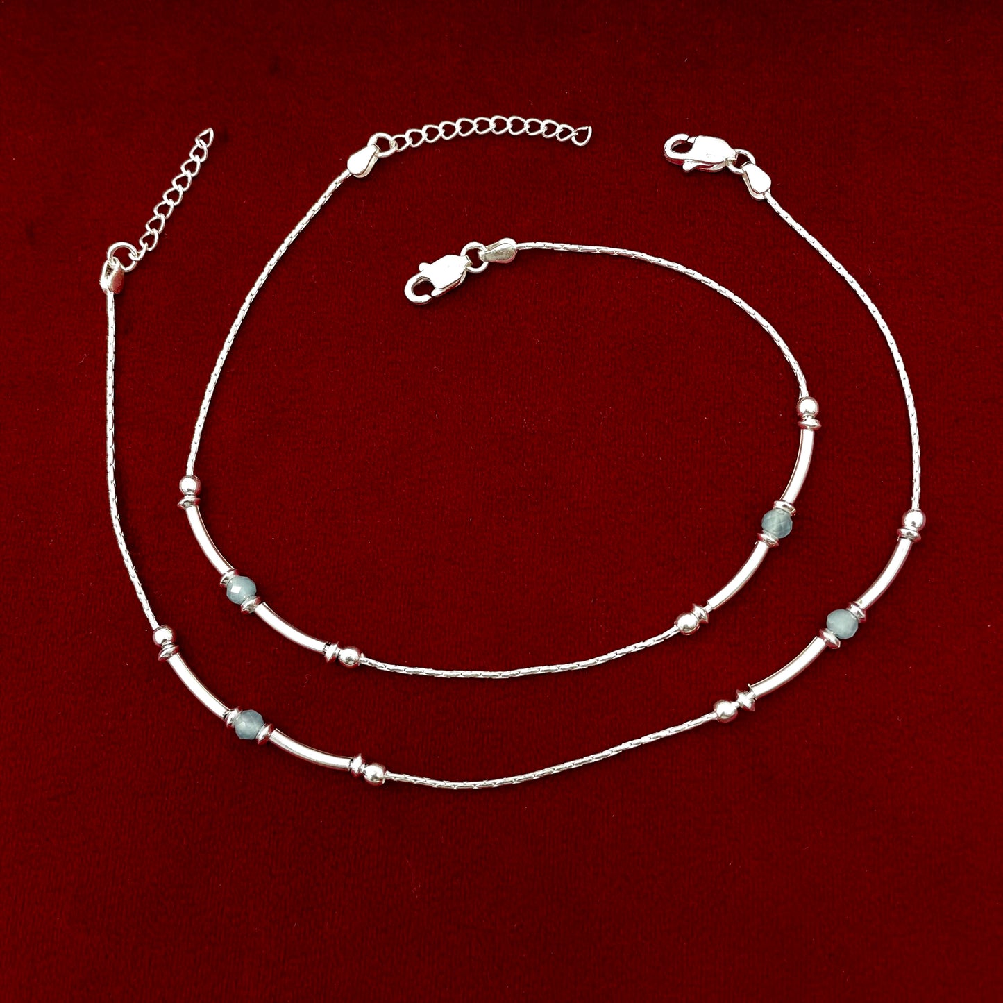 Firoja Beads Silver Anklet