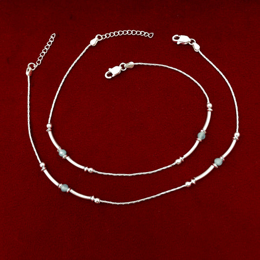 Firoja Beads Silver Anklet