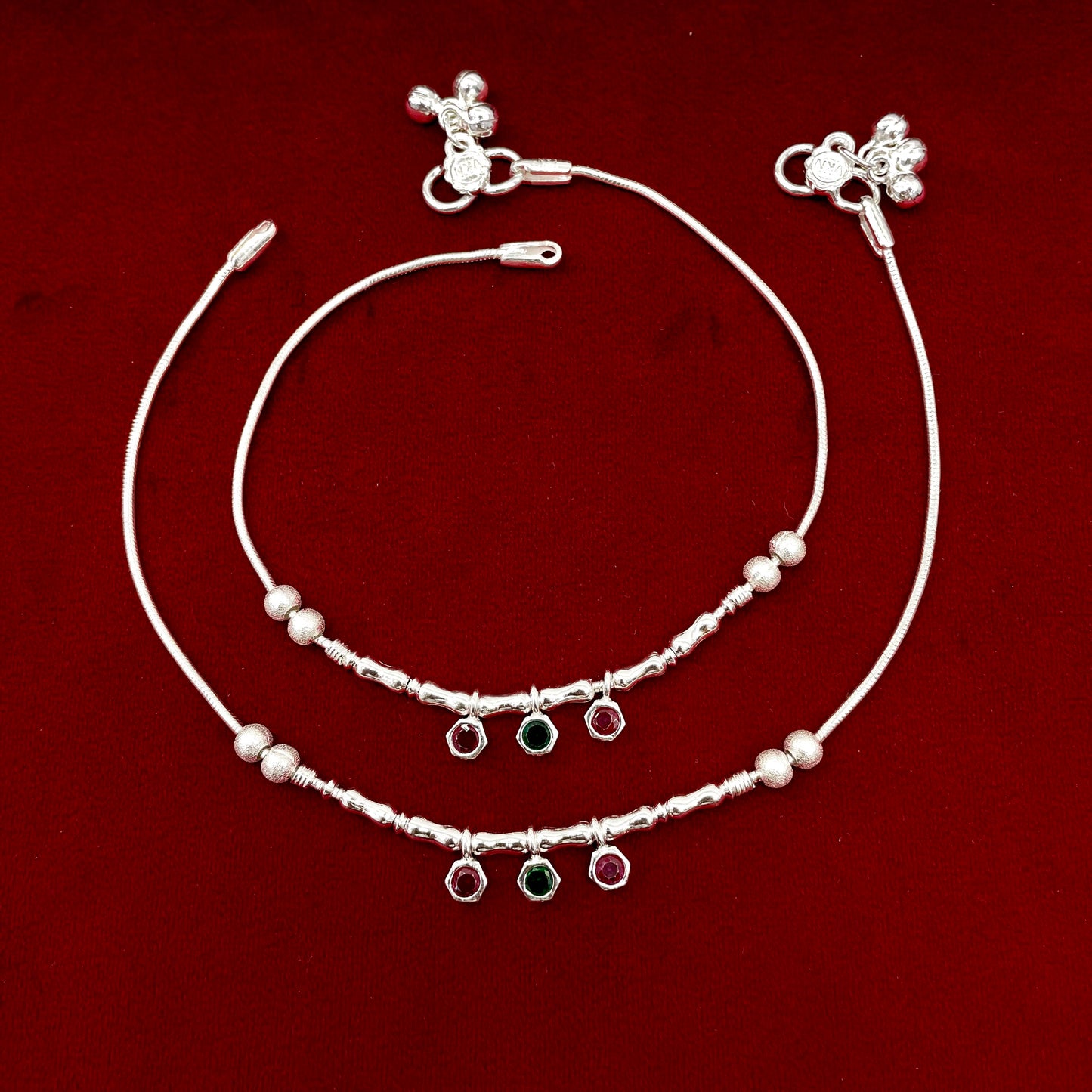 Ruby Stone Silver Anklets