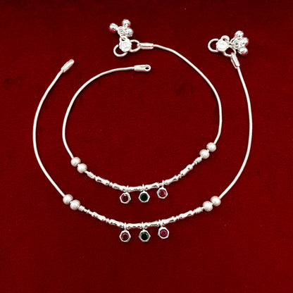 Ruby Stone Silver Anklets