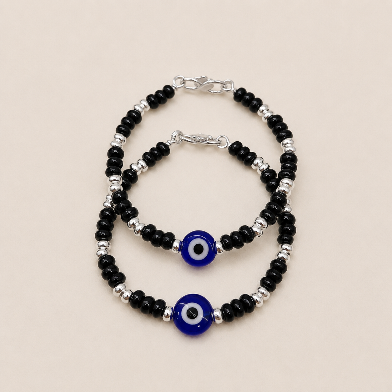 Silver Kids Nazariya With Flat Blue Evil Eye