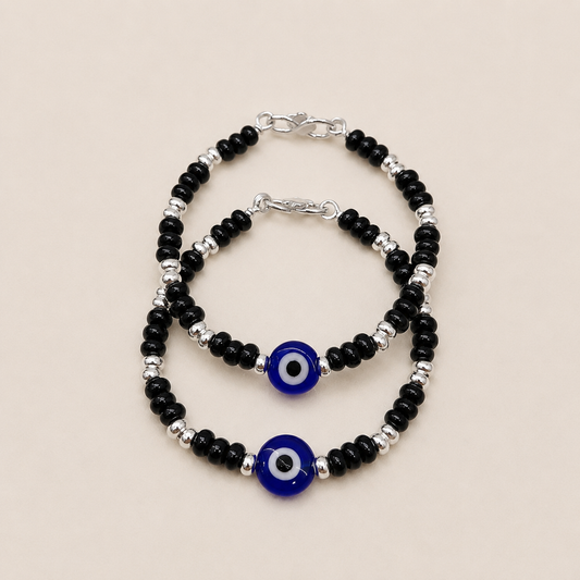 Silver Kids Nazariya With Flat Blue Evil Eye