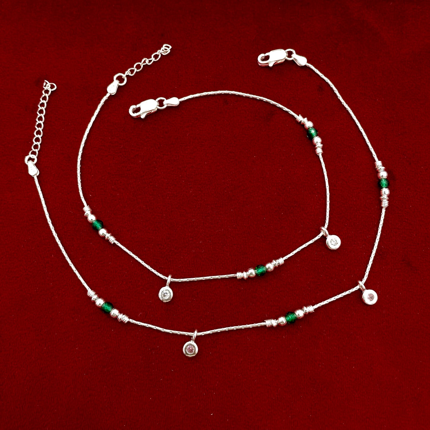 Green Beads Charms Anklet