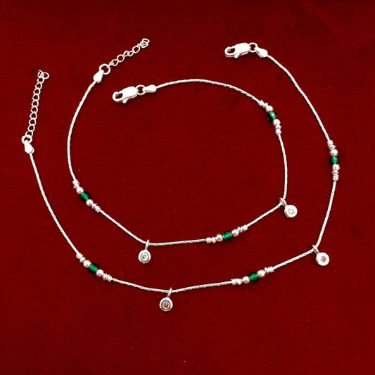 Green Beads Charms Anklet