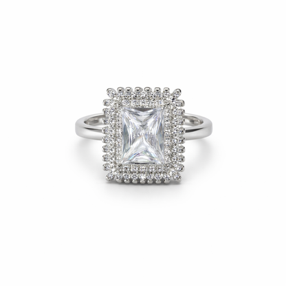 92.5 Pure Silver Halo Ring Rectangle White