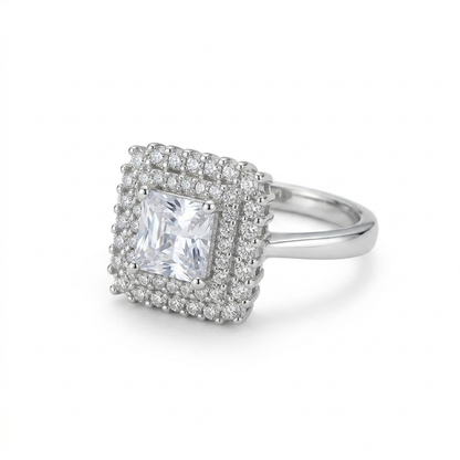 92.5 Pure Silver Double Studded Halo Ring white Square