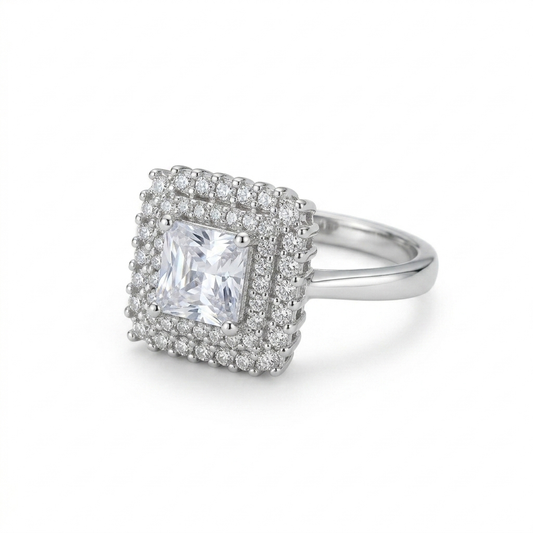 92.5 Pure Silver Double Studded Halo Ring white Square