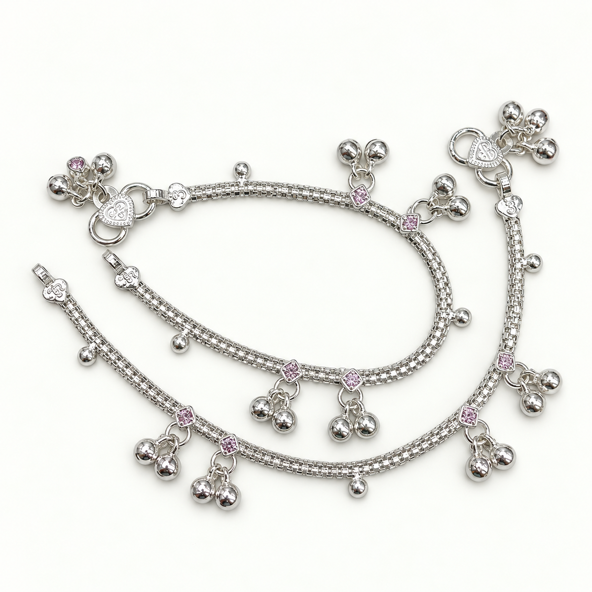 Silver 7 inch Fancy Ghughru Kids Anklet