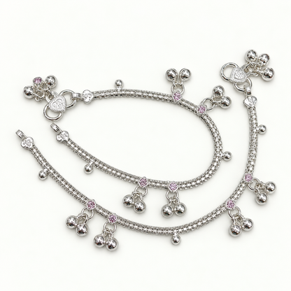 Silver 7 inch Fancy Ghughru Kids Anklet