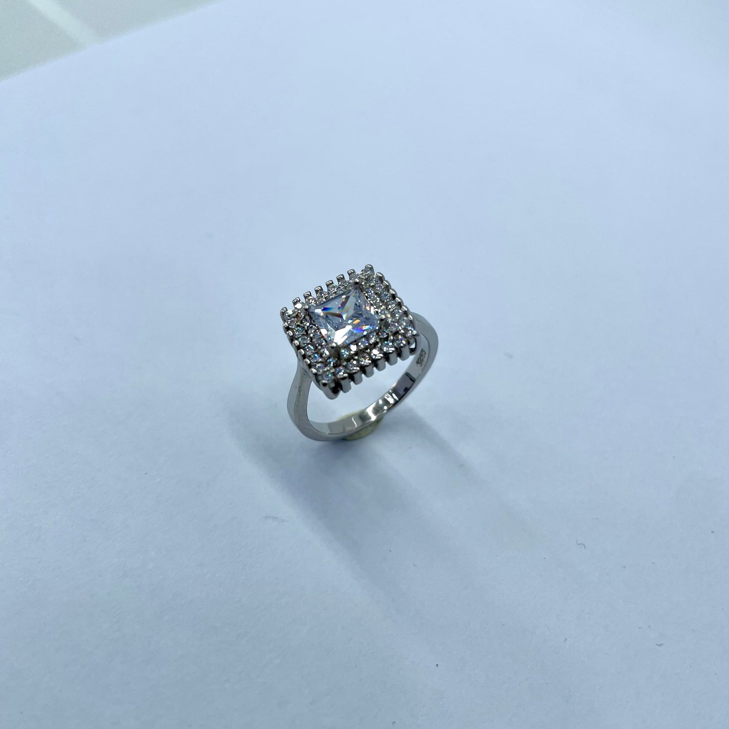 92.5 Pure Silver Double Studded Halo Ring white Square