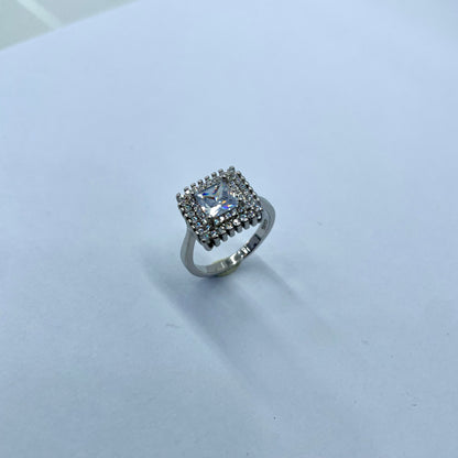 92.5 Pure Silver Double Studded Halo Ring white Square