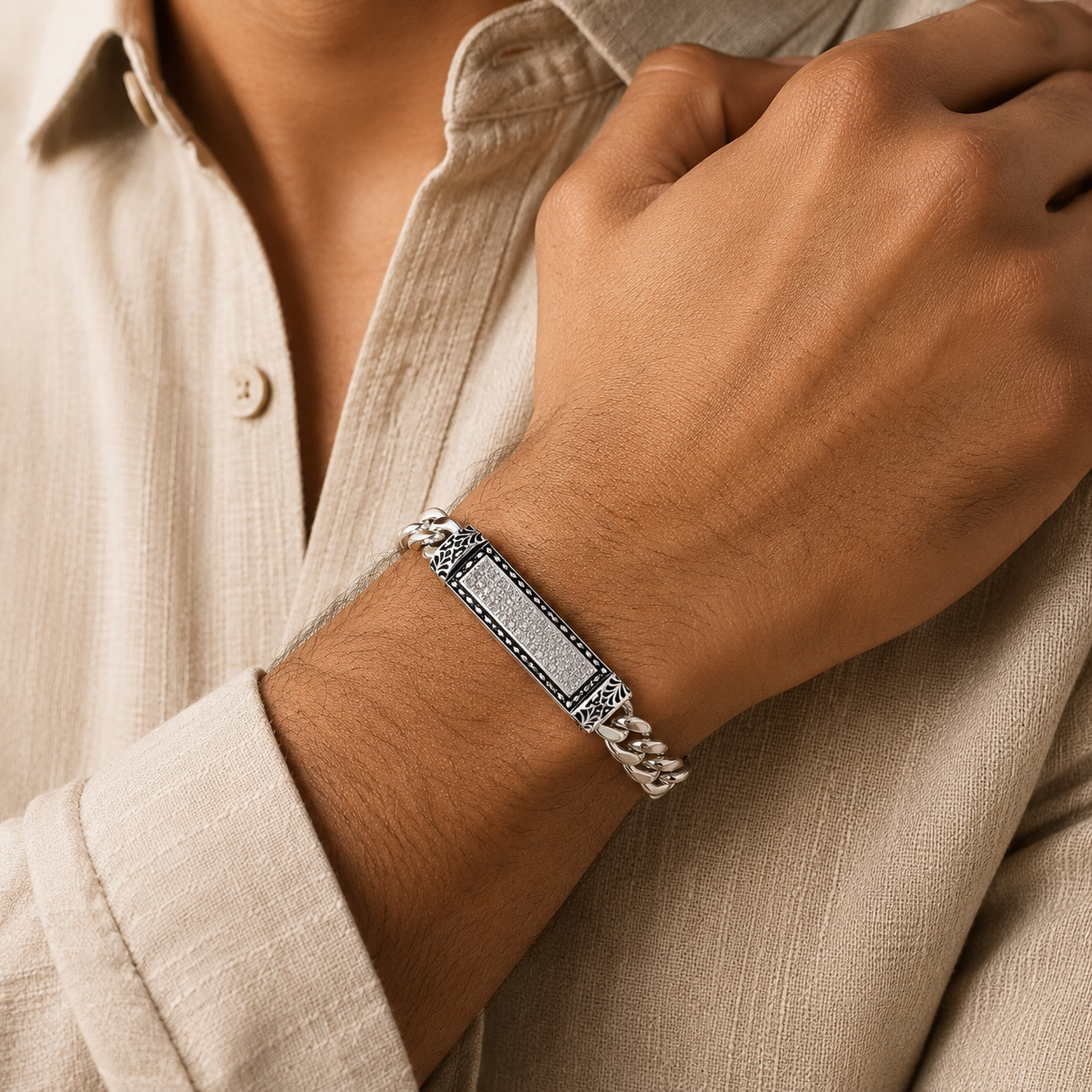 Silver Men designer Cuban Bracelet