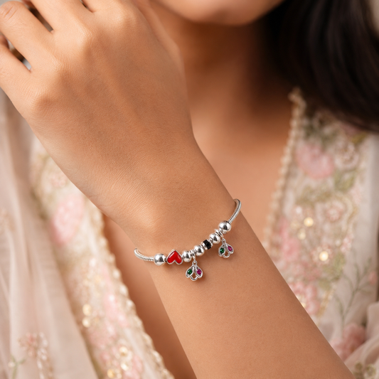 Silver Stylish Hanging Charm Ladies Bracelet