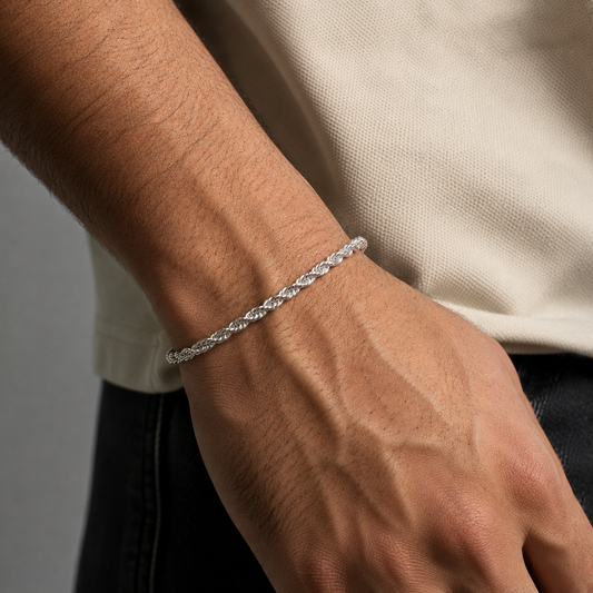 Silver Men Rope Bracelet