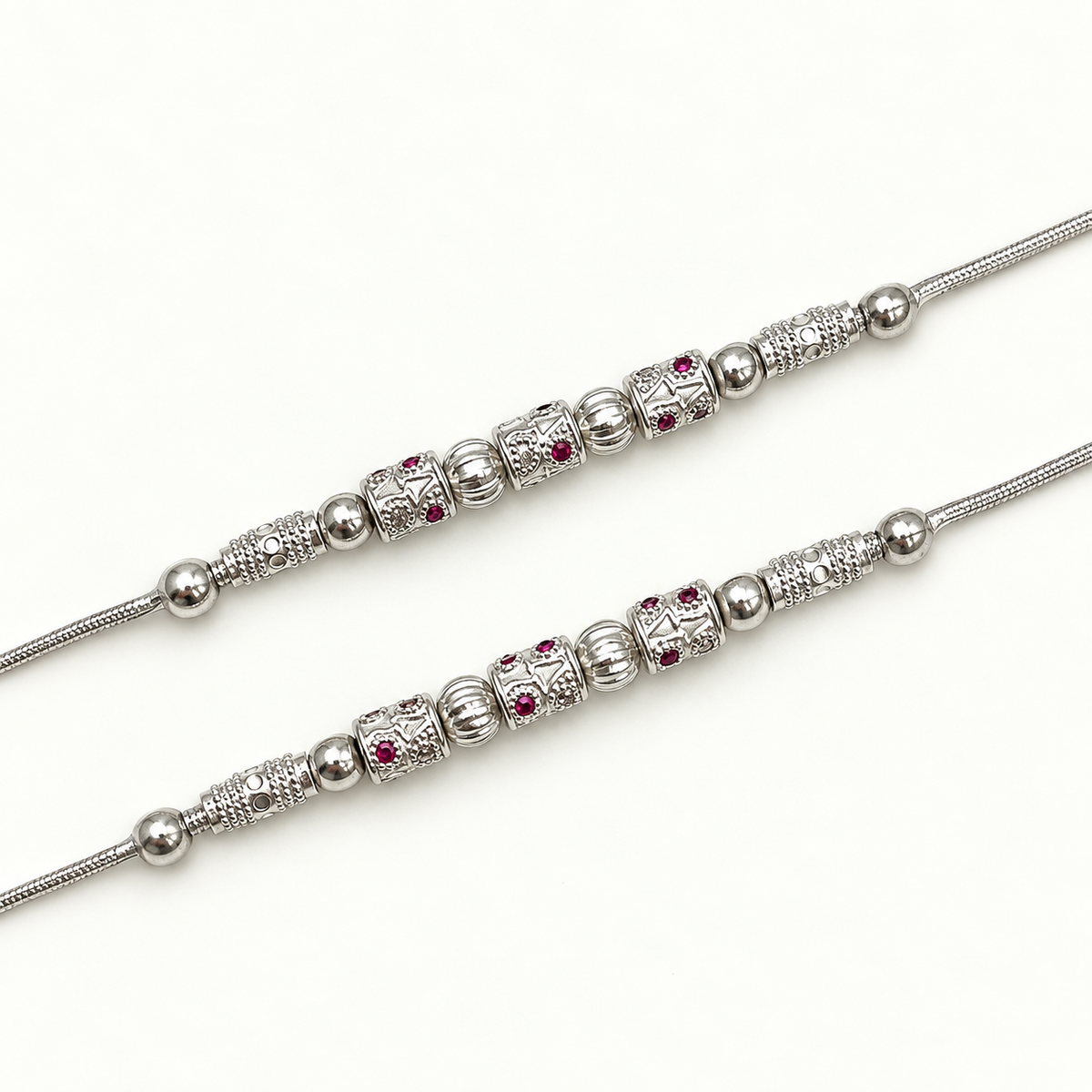 Silver 6.75 inch Beaded Snake Anklet for Kids