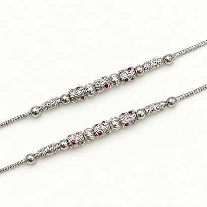 Silver 6.75 inch Beaded Snake Anklet for Kids