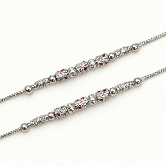 Silver 6.75 inch Beaded Snake Anklet for Kids