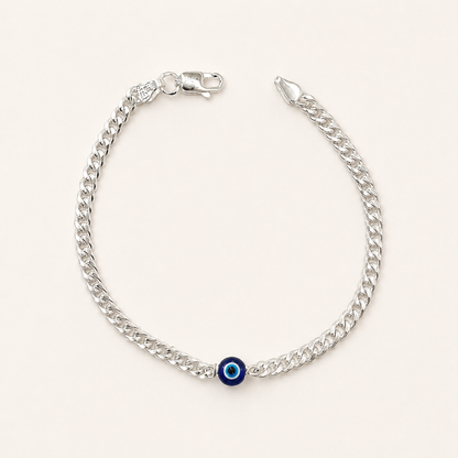 Silver Curb Evil Eye Bracelet