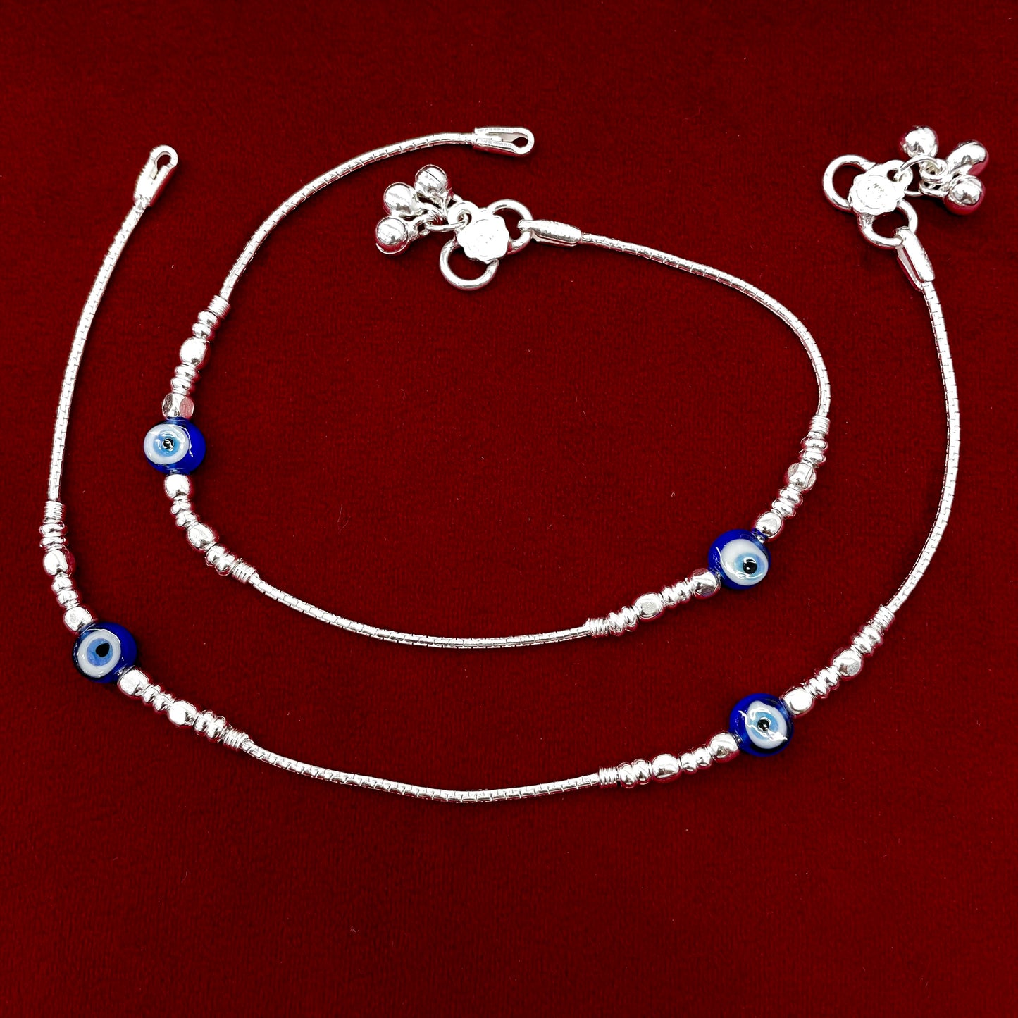 Double EvilEye Silver Anklet