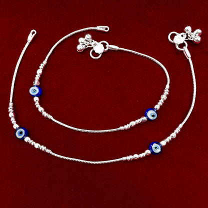 Double EvilEye Silver Anklet