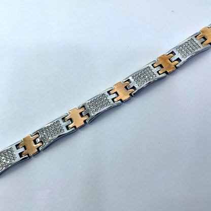 Silver Men Rose Gold Bracelet