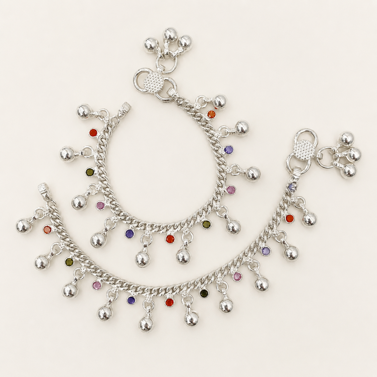 Silver Handmade Stone-Ghughru Payal for Kids