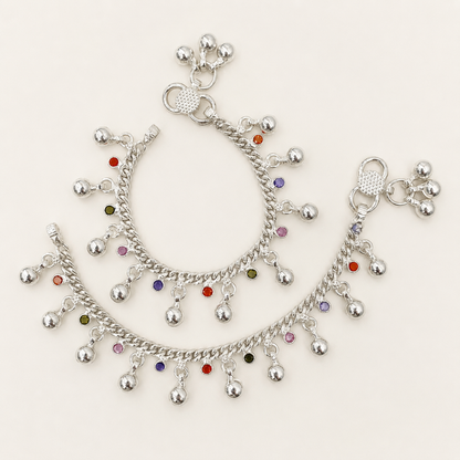 Silver Handmade Stone-Ghughru Payal for Kids