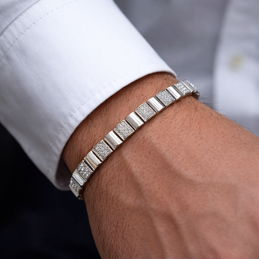 Silver Men Rhodium Fancy Bracelet