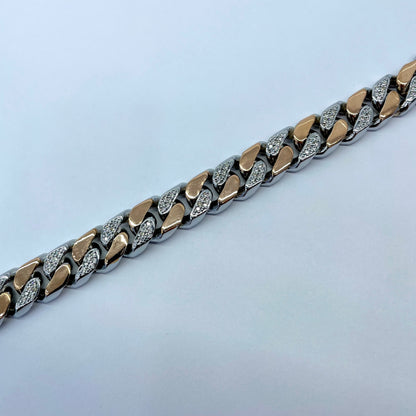 Silver Men Rose Gold Cuban Bracelet