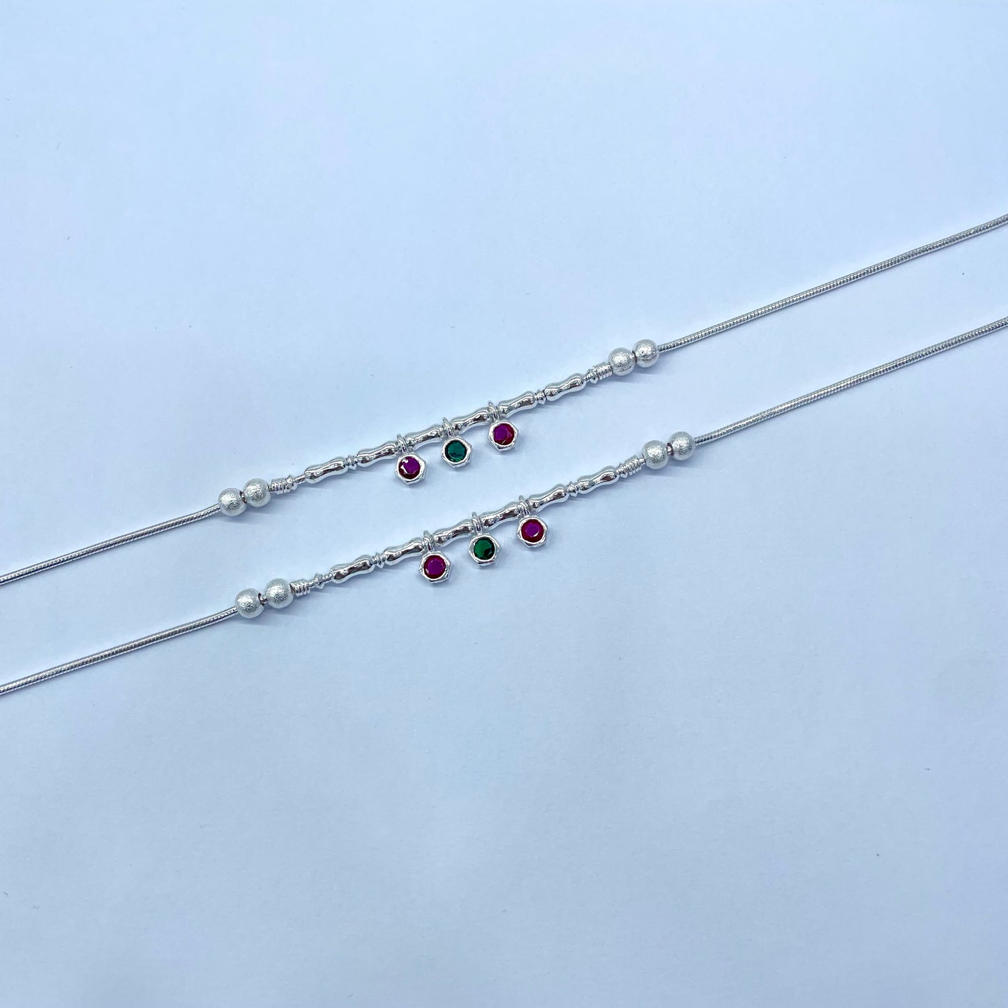 Ruby Stone Silver Anklets