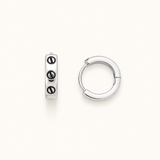 925 Silver Screw Design Black Meena Bali