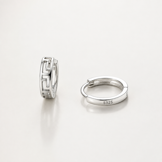 925 Silver Greek Key Bali Earrings