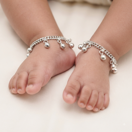 Silver Handmade Ghughru Payal for Kids