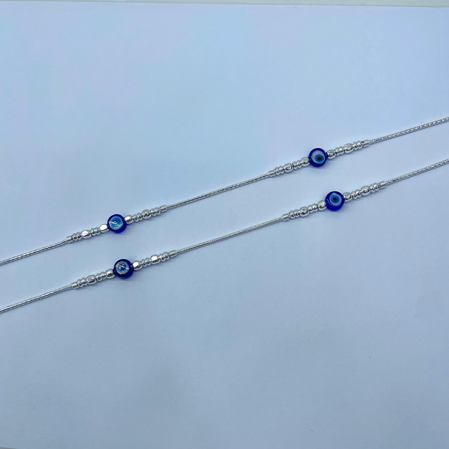 Double EvilEye Silver Anklet