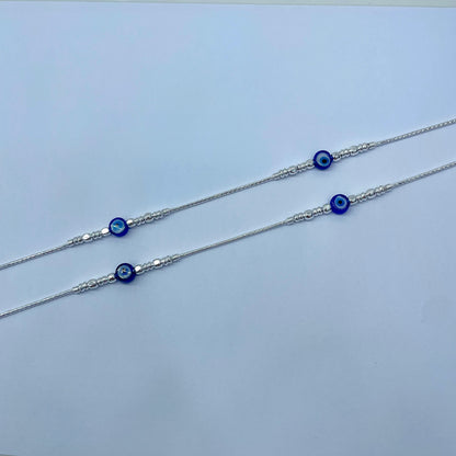 Double EvilEye Silver Anklet