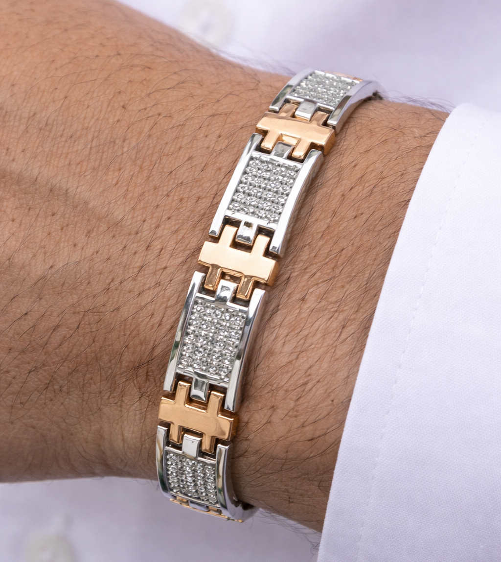 Silver Men Rose Gold Bracelet