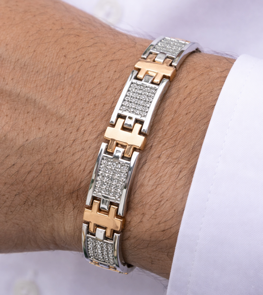 Silver Men Rose Gold Bracelet