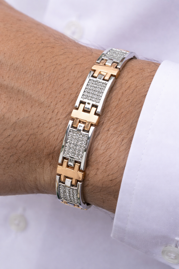 Silver Men Rose Gold Bracelet