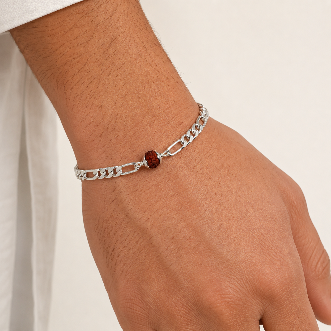 Silver Figaro Rudraksh Bracelet