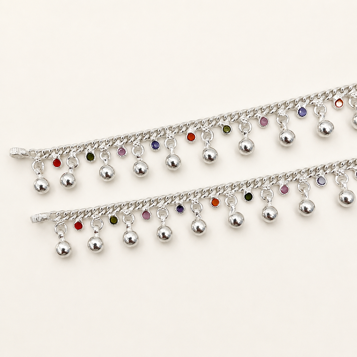 Silver Handmade Stone-Ghughru Payal for Kids