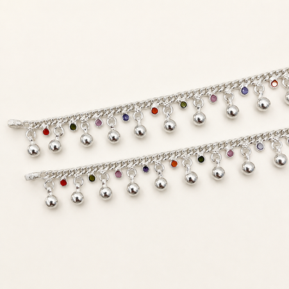 Silver Handmade Stone-Ghughru Payal for Kids