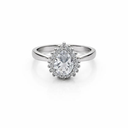 92.5 Pure Silver Halo Ring Tear Drop White