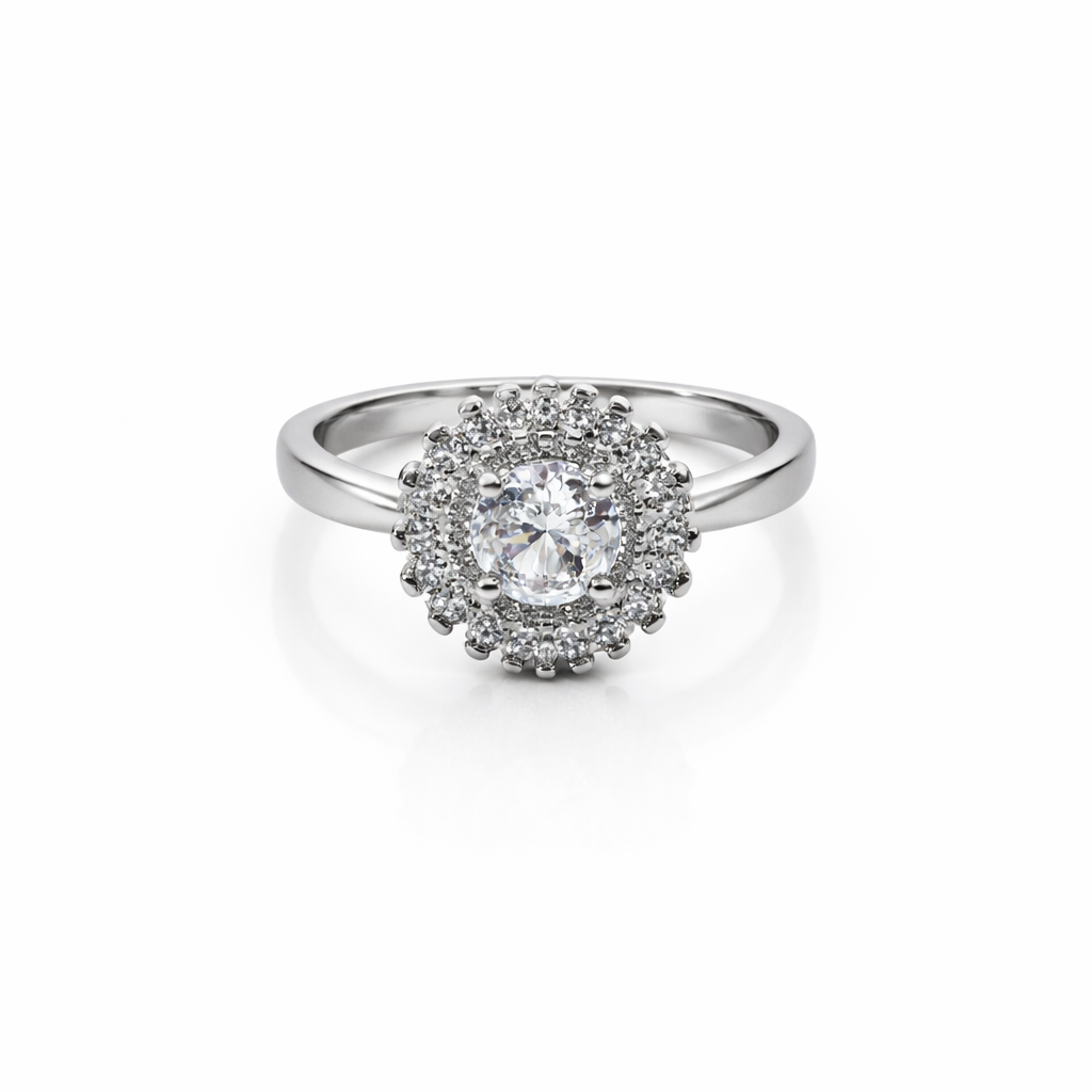 92.5 Pure Silver Halo Ring Round White