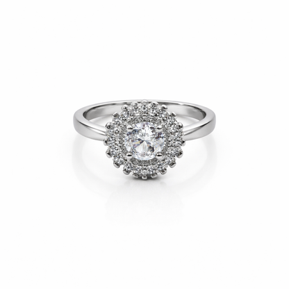 92.5 Pure Silver Halo Ring Round White