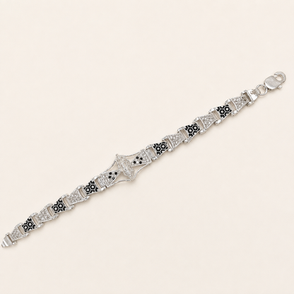 Silver Shri Ram Bracelet with Black Meena Inserts
