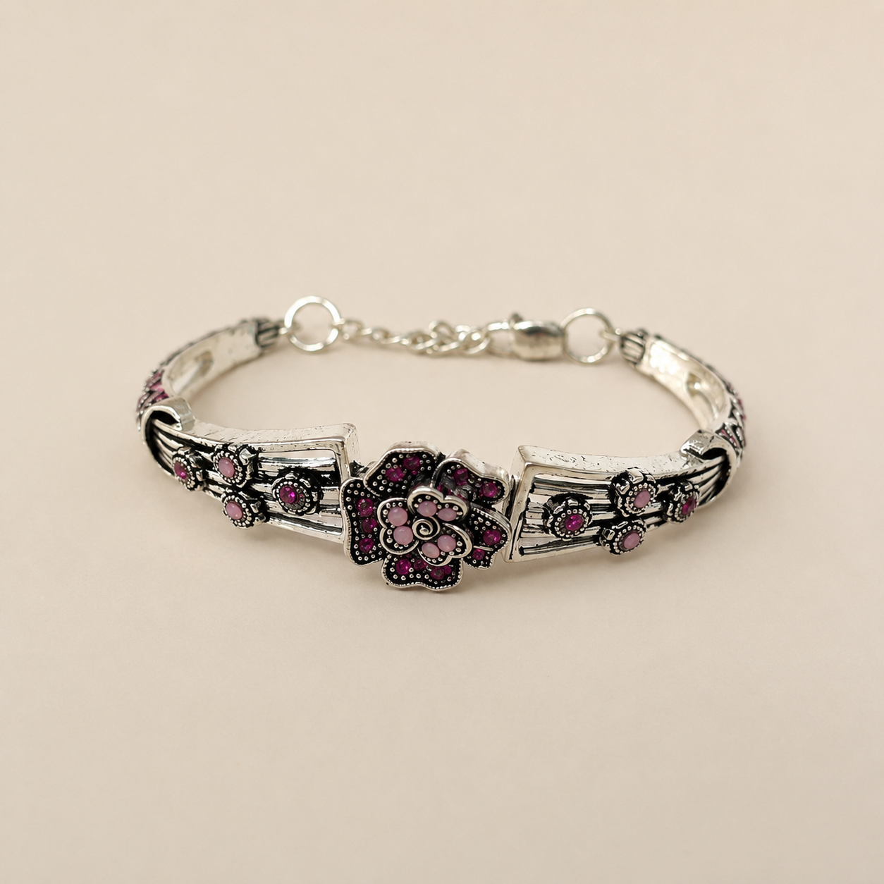 Silver Antique Flower Ladies Bracelet