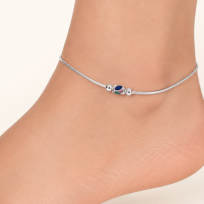 Silver Round Chain Anklet with Meena Beads